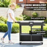 Outsunny Grillwagen 5-Etagen Grilltisch mit Edelstahl Arbeitsfläche verstellbar Regale Schublade Rollen Gewürzhalter Müllständer(m-7)