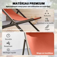 Outsunny Lot de 2 bain de soleil, chaise longue pliante avec appuie-tête en textilène inclinable 60 x 100 x 85 cm, rouge brique(m-6)