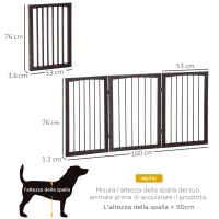 PawHut Cancellino Portatile da 3 Sezioni per Cani e Animali Domestici Divisorio di Sicurezza Pieghevole, 160x1.2x76 cm, Marrone(m-3)