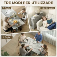 HOMCOM Tavolo da Pranzo Pieghevole con Ripiani, Ribalta e Ruote, Grigio Cemento(m-4)