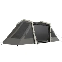Outsunny Tenda Insuflável de Campismo 4 Pessoas Blackout Tenda a Ar 5,8m de Comprimento 2 Quartos e Sala 580x270x202cm Cinza Escuro(m-8)