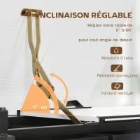 HOMCOM Table à dessin avec tabouret et 2 tiroirs, hauteur réglable, plateau inclinable 0° à 60°, 120 x 60 x 68-92 cm, blanc(m-4)
