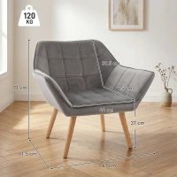 HOMCOM Poltroncina Stile Nordico in Legno ed Effetto Velluto Grigio per Soggiorno o Ufficio, 67x61.5x71 cm(m-3)