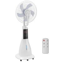 HOMCOM Ventilador Nebulizador 90W Oscilación de 75° 3 Velocidades 5 Aspas Depósito de Agua de 3L 5 Ruedas Control Remoto(m-1)