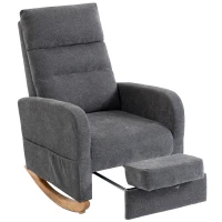 HOMCOM Upholstered Rocking Chair Retractable Footrest Rocker Chair High Back for Living Room Grey(m-11)