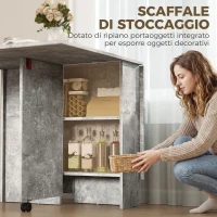 HOMCOM Tavolo da Pranzo Pieghevole con Ripiani, Ribalta e Ruote, Grigio Cemento(m-6)