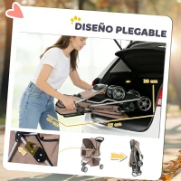 PawHut Carrito para Perros Pequeños con Cesta de Almacenaje Ventanas de Malla y Cinturón de Seguridad 77x44x102 cm Café(m-5)