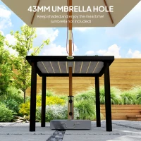 Outsunny Square Garden Dining Table with Parasol Hole, Slatted Top, Metal Frame, 86 x 86 x 71 cm, Light Grey(m-5)