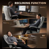 Vinsetto 6 Point Vibrating Massage Office Chair with Heat, Breathable Faux Leather Office Chair with High Back, Height Adjustable Grey(m-8)