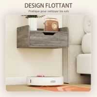 HOMCOM Lot de 2 tables de chevet murales, tables de nuit avec tiroir et plateau à rebords surélevés, 40x30x19,5cm, gris(m-5)