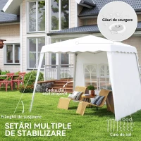 Outsunny Pavilion pliabil cu 2 laterale, Stalpi oblici si geanta de transport, cort de evenimente inaltime reglabila UV50+, cort de gradina, curte, acoperis 2,4 x 2,4 m / baza 2,9 x 2,9 m, alb(m-7)