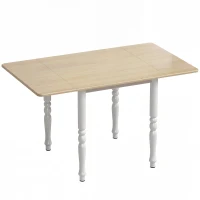 HOMCOM Table à manger pliante pour 2 à 6 personnes 74-134 cm, table de cuisine avec 2 abattants, pieds en acier, bois naturel(m-12)