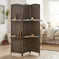 HOMCOM Biombo Separador de Ambientes 4 Paneles 160x170 cm con 2 Estantes de Exhibición Pantalla de Privacidad Plegable Marrón(m-9)