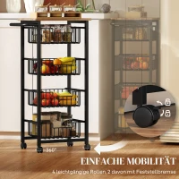 HOMCOM 4-stufige Küchenwagen auf Rädern, Rollbarer Servierwagen, Küchen-Trolley mit 4 Stahlkörben, Servierwagen(m-5)