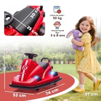 AIYAPLAY Auto-Tamponneuse Enfant 6V, Rotation à 360°, Musique, Klaxon, Démarrage Doux, 2,5 km/h, pour Âges 3-8, 74x53x48cm, Rouge(m-3)