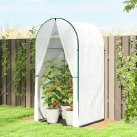Outsunny Mini Greenhouse, Portable Green House with Roll-Up Door, PE Base, Small Greenhouse, 100 x 100 x 195 cm, White(m-2)