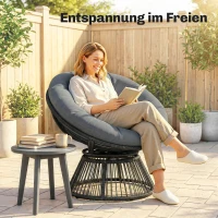 Outsunny Papasansessel 360° drehbar Korbsessel mit Kissen Stahlrahmen runder Rattansessel Loungesessel Grau(m-8)
