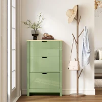 HOMCOM Slim Shoe Cabinet, Narrow Shoe Cupboard with 3 Flip Drawers, Adjustable Shelves for 18 Pairs of Shoes, High Gloss Green(m-9)