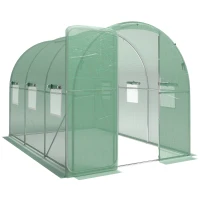 Outsunny Serre tunnel de jardin 6m², serre de jardin tunnel 200x300x200cm porte et 6 fenêtres, bâche PE 140 g/m² vert(m-12)