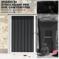 Outsunny Capanno Giardino, Organizer Bidoni Spazzatura Orizzontale, Grigio Scuro(m-4)