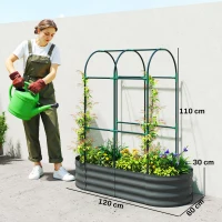 Outsunny Galvanised Raised Garden Bed with Arched Trellis, 4 x 2 x 4.6ft Metal Raised Bed for Garden with Open Bottom, Dark Grey(m-3)