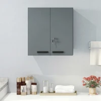 kleankin Medizinschrank, abschließbarer Medikamentenschrank mit 2 Türen und 6 Regalen, Kohlegrau(m-7)