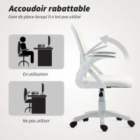 HOMCOM Chaise bureau ergonomique, fauteuil de bureau en maille avec accoudoirs relevables, hauteur réglable, blanc(m-7)