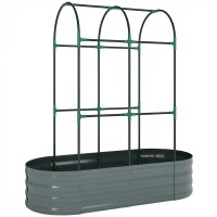 Outsunny Galvanised Raised Garden Bed with Arched Trellis, 4 x 2 x 4.6ft Metal Raised Bed for Garden with Open Bottom, Dark Grey(m-1)