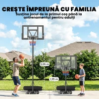 SPORTNOW Coș de Baschet Exterior Reglabil pe Înălțime 135-305 cm, Coș de Baschet cu Roți, Bază Umplibilă, Sac de Greutate, Panou Rezistent, Portabil pentru Interior și Exterior, Negru(m-8)