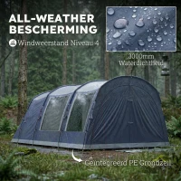 Outsunny Tunnelzelt 4 Personen Familienzelt mit Schlaf- und Wohnzimmer 6 Fenstern 3 Türen Bodenplane Stehhöhe 3000 mm Wassersäule(m-5)
