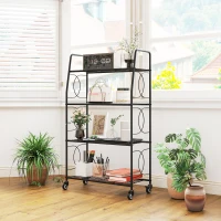 Outsunny 4-Tier Metal Plant Stand, Heavy Duty Ladder Shelf Potted Plants Display Rack with Lockable Wheels(m-8)