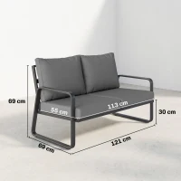 Outsunny Divano giardino 2 posti con cuscini sfoderabili, 121x69x69 cm, Grigio chiaro(m-3)