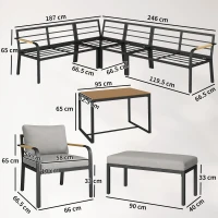 Outsunny 7 Seater Garden Furniture Set, Metal Garden Sofa Set with Cushions, Outdoor Furniture Conversation Sets, Light Grey(m-3)