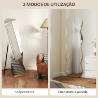 HOMCOM Espelho de Pé 160x50 cm sem Moldura Espelho de Corpo Inteiro com Forma Ondulada Suporte e Base de Madeira Preto(m-5)