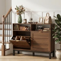 HOMCOM Shoe Cabinet with 2 Flip Drawers, Narrow Shoe Storage Top for Entryway Hallway, Rustic Brown(m-7)