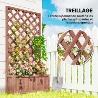Outsunny Jardinière avec Treillis - bac à Fleurs - jardinière sur Pied - dim. 72,5L x 31,5l x 149,5H cm Inserts d'irrigation Inclus Bois Sapin pré-huilé(m-4)