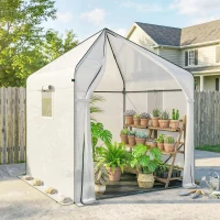 Outsunny Walk-in Greenhouse for Outdoors with Steel Frame, Large Plant House with Roll-up Door and PE Ground Cover, White(m-9)