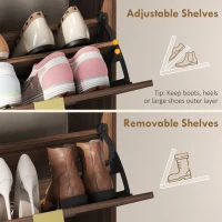 HOMCOM Shoe Cabinet with 2 Flip Drawers, Narrow Shoe Storage Top for Entryway Hallway, Rustic Brown(m-5)