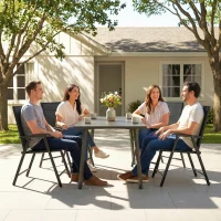 Outsunny Folding Garden Chairs Set of 4, Foldable Garden Dining Chairs with High Back, Armrests, Texteline Seat, Black(m-9)