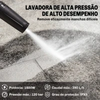Outsunny Lavadora de Alta Pressão 1600W Presión 100 Bar Caudal 390 L/h com Bocal Ajustável e Rodas 29,5x22x60 cm Amarelo(m-4)