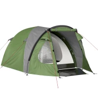 Outsunny Tenda campeggio 4 persone con 2 camere, finestre e telo fondo, 323x248x150 cm, Verde(m-1)