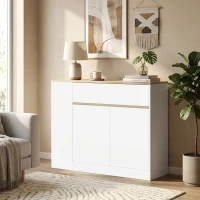 HOMCOM Sideboard, großes Schrankfach, 3 Ablagefächer, Schublade, 106 x 30 x 81,2cm, Weiß/Holz(m-8)