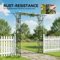 Outsunny Garden Arch, PE-Coated Steel Arbour Trellis for Climbing Plants, Rose Arch, 180 x 40 x 215 cm, Black(m-5)