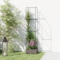 Outsunny Raised Garden Bed with Trellis, Plastic Planter Box with Drainage Holes, Drain Plugs and Water Reservoirs(m-7)