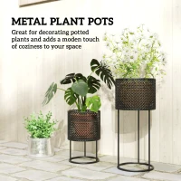 Outsunny Metal Plant Pots Set of 2 with Hollow Design Flower Planters for Garden Balcony Black(m-4)