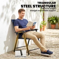 Outsunny Folding Garden Chairs Set of 4, Foldable Garden Dining Chairs with High Back, Armrests, Texteline Seat, Navy Blue(m-7)