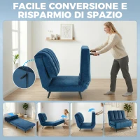 HOMCOM Poltrona Letto Pieghevole Trasformabile con Schienale Regolabile, Blu(m-4)