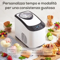 HOMCOM Gelatiera con Compressore Integrato 1.5L, Modalità Morbida e Dura, Funzione Auto-Mantenimento al Freddo, Bianca(m-5)