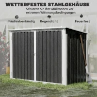 Outsunny Mülltonnenbox für 2 Mülltonnen aus verzinktem Stahl Müllbox mit Klappdeckel Gasdruckfeder Doppeltür Belüftungsöffnungen(m-7)