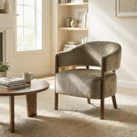 HOMCOM Accent Chair, Upholstered Tub Chair with Solid Wood Frame and Legs, Light Brown(m-8)